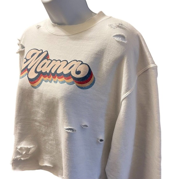 Champion MAMA Retro Rainbow Upcycled Reworked Cropped Sweatshirt - Size Medium - Picture 6 of 12